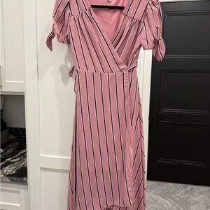 Gianni Bini Pink and Navy Striped Midi Dress